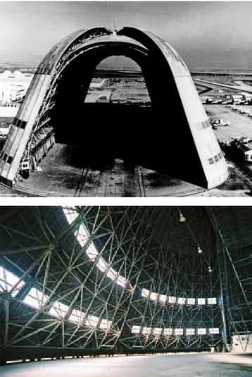 table for its colossal streamline Modern form, and is regarded as  emblematic of Silicon Valley’s contributions to aviation and space  advancement as well as technology research and development