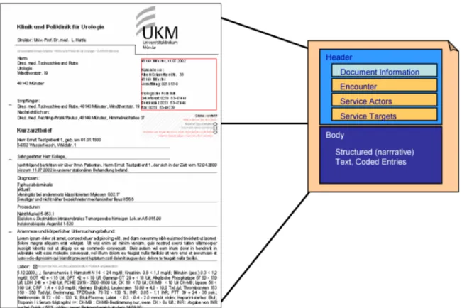 Figure 3: Dividing a referral letter into the different CDA fields in order to establish a standardized data input interface for akteonline.de