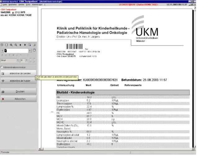 Figure 5: Screenshot 1 illustrating the exchange of lab results from the HIS to the EHR