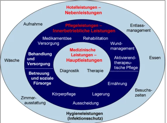 Abbildung 2: Kategorisierung der Leistungen im Krankenhaus (modifiziert nach [22]) Die Krankenhaushygiene erfüllt eine alle medizinischen