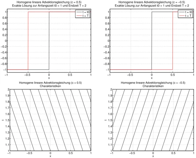 Abbildung 10: Verallgemeinerte Lösungen von eindimensionalen homogenen linearen Ad- Ad-vektionsgleichungen mit positiven bzw