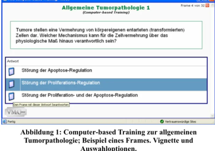 Abbildung 2: Computer-based Training zur allgemeinen Tumorpathologie; Beispiel eines Frames