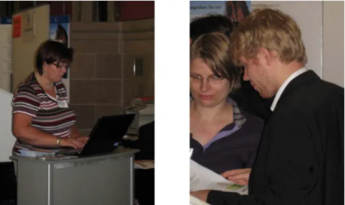 Abbildung 4: Frau Beate Herrmannsdörfer (Gesellschaft für Medizinische Ausbildung) links; Frau Stefanie Albert und Herr