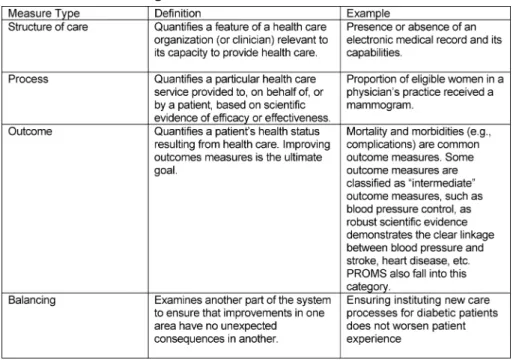 Table 1: Categories and Definitions of Performance Measures