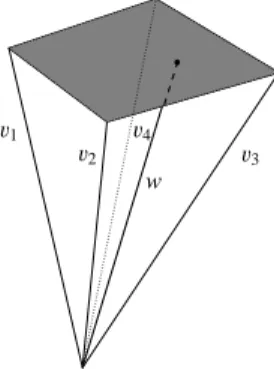 Figure 4: Detection of degenerated AFS segments: The initial ray w (computed by an NMF) has a feasible point on the surface of M + (FIRPOL).