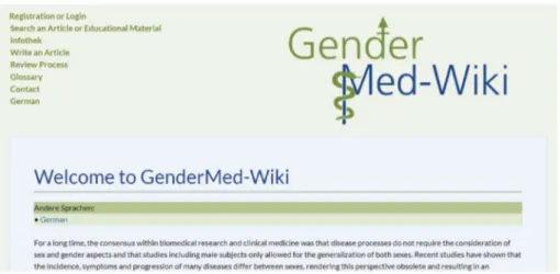 Figure 1: Homepage of “GenderMed-Wiki” [https://www.gendermedwiki.uni-muenster.de/mediawiki_en]