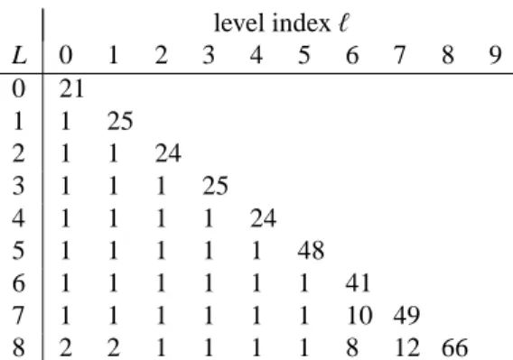 Table 4: Number N ℓ of iterations with respect to the single levels for the minimization of F (ℓ) 
