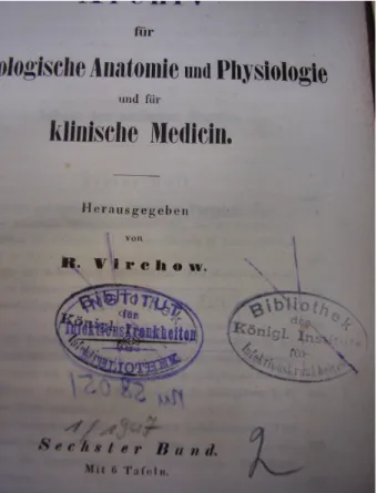 Abbildung 3: Virchows Archiv [Beispiel 28] in der Zentralen medizinischen Bibliothek in Moskau, mit dem Stempel einer