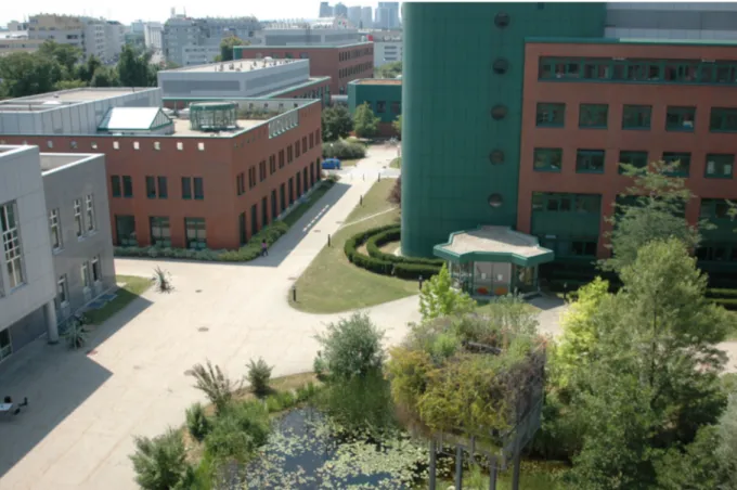 Abbildung 1: Der Campus der Veterinärmedizinischen Universität Wien mit Blick auf das Gebäude der Universitätsbibliothek