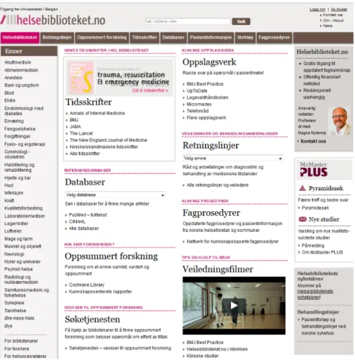 Abbildung 1: Websiteauftritt der Norwegian Electronic Health Library (NEHL)