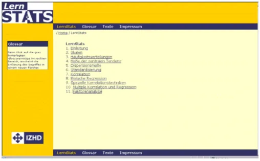 Abbildung 3: Startseite von LernStats LernSTATS verfügt über eine klare Menüführung. Dies