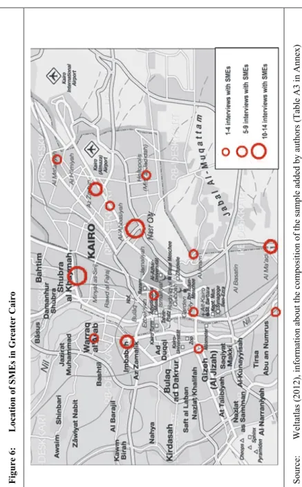 Figure 6: Location of SMEs in Greater Cairo Source:Weltatlas (2012), information about the composition of the sample added by authors (Table A3 in Annex) 