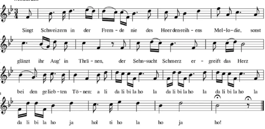 Abb. 25: Heerdenreihen von Huber: Singstimme mit 1. Strophe, wie in der Erstausgabe  notiert (Transkription d