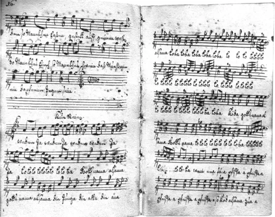 Abb. 5: Die ersten zwei von insgesamt sieben Seiten des kue reien aus dem Liederbüch- Liederbüch-lein Brogerins (1730: o