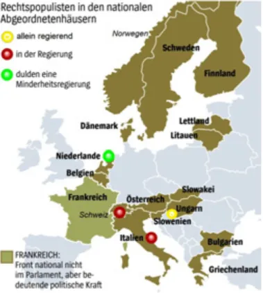 Abbildung 2: Rechtspopulisten in den nationalen Abgeordnetenhäusern Europas. 36