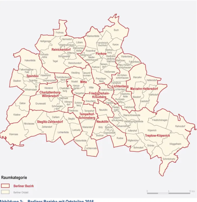 Abbildung 3:  Berliner Bezirke mit Ortsteilen 2016 