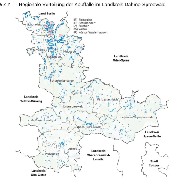 Grafik 4-7  Regionale Verteilung der Kauffälle im Landkreis Dahme-Spreewald 