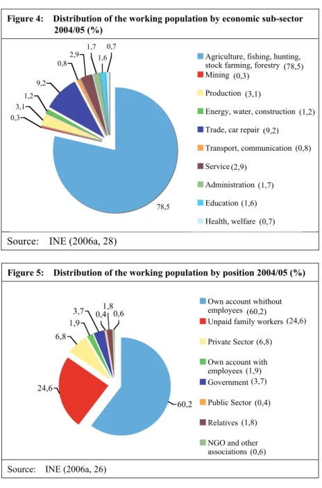 Figure 4:    Distribution of the working population by economic sub-sector  2004/05 (%) 