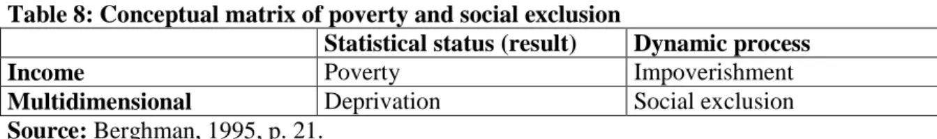 Table 8: Conceptual matrix of poverty and social exclusion 