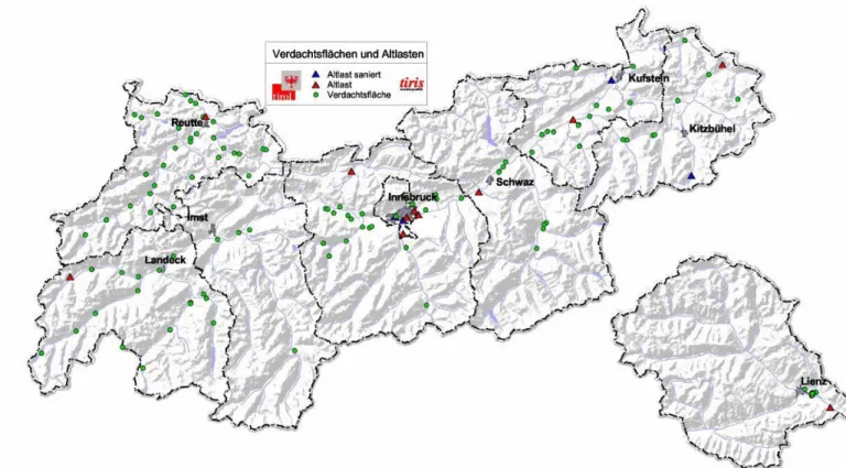Abbildung 2: Verdachtsflächen und Altlasten in Tirol 