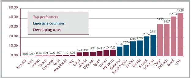 Abbildung 13: Facebook-Nutzung in arabischen Staaten (2010) Quelle: Arab Social Media Report