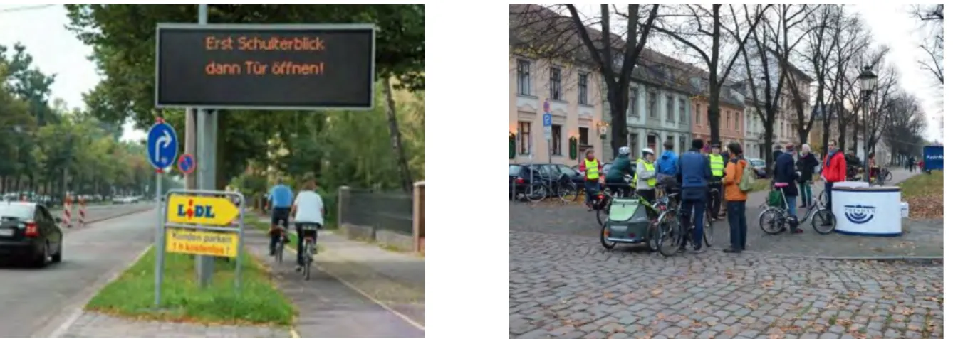 Abbildung 10: Hinweis auf den Schulterblick auf den Verkehrsinformationstafeln  Abbildung 11: Aktion Fahrradlicht 