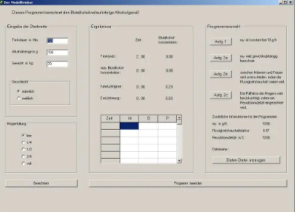 Abbildung 1: Benutzeroberfläche des Modelltrinker-Programms