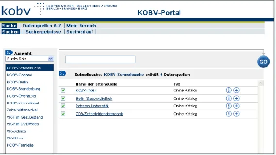Abb. 4 Ausschnitt des KOBV-Portals mit Auswahl- und Suchfeld 