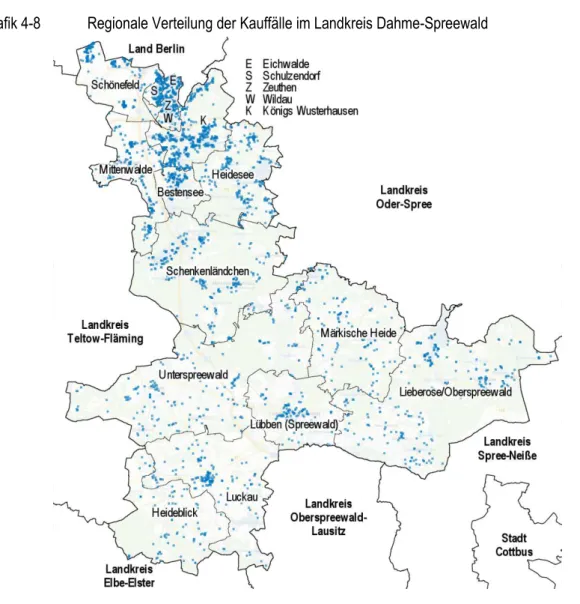 Grafik 4-8   Regionale Verteilung der Kauffälle im Landkreis Dahme-Spreewald 