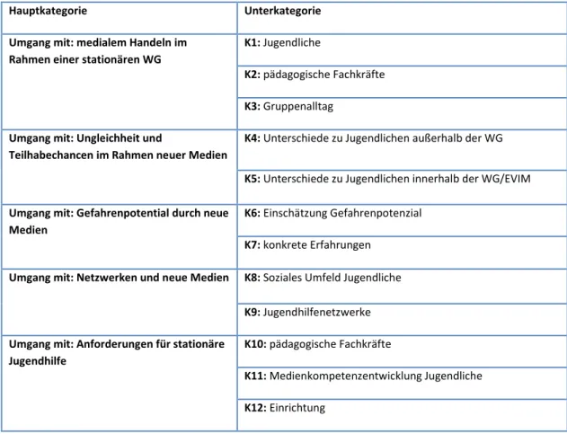 Abbildung 5: Das Kategoriensystem nach der zweiten Reduktion. 