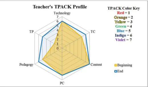 Abbildung 2: Teachers TPACK-Profile. Darstellung als Netzdiagramm. Aus: Colvin/Tomayko 2015, S