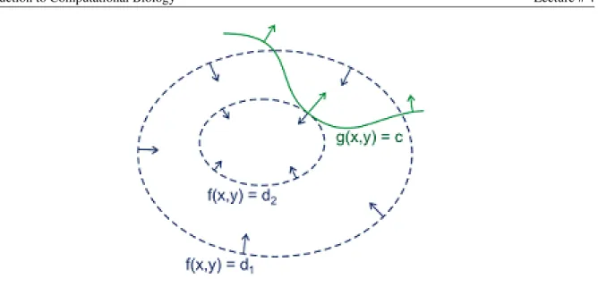 Figure 1: Drawn in green is the locus of points satisfying the constraint g(x, y) = c