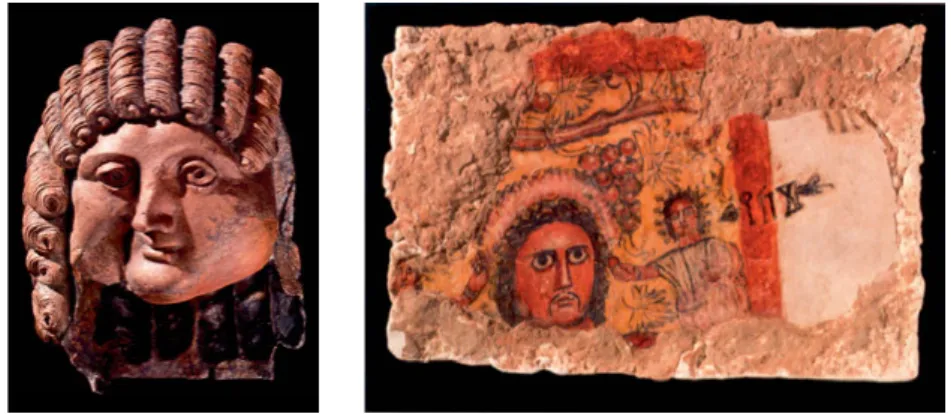 Abb. 8: Bronzebüste und Wandfresko aus Qaryat al-Faw (Saudi Arabien), ca. 1./2. Jh. n