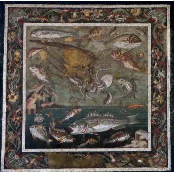 Abb.   23: Fisch-Em- Fisch-Em-blema aus der Casa del Fauno, Triclinium (12/35) (Neapel, NM 889).