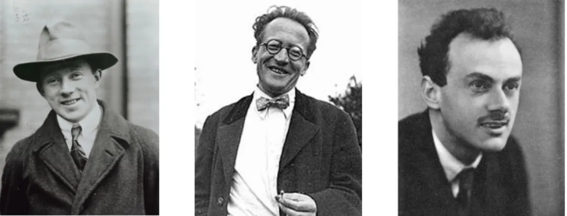 Abbildung 1.1: Werner Heisenberg (1901-1976), Erwin Schrödinger (1887-1961) und Paul Adrien Maurice Dirac (1902-1984)