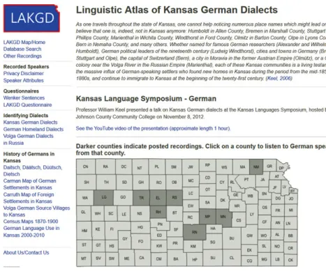 Abb. 7.1: Linguistic Atlas of Kansas German Dialects. Karteninterface zur Abfrage von Tondaten.