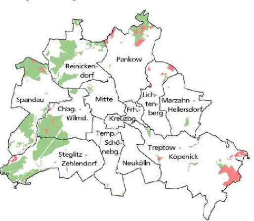 Tabelle  15:  Hauptergebnisse  der  Waldschadenserhebung  2005  Ohne Schäden  (Schadstufe 0)  Warnstufe (Schad-stufe 1)  deutliche Schäden (Schadstufen 2-4)  Brandenburg  41%  45%  14%  Berlin  10%  49%  41%  Gesamtregion  40%  45%  15% 