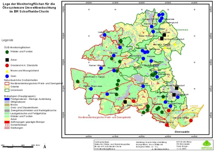 Abb. 9:   Übersichtskarte der eingerichteten ÖUB-Flächen im BR Schorfheide-Chorin 