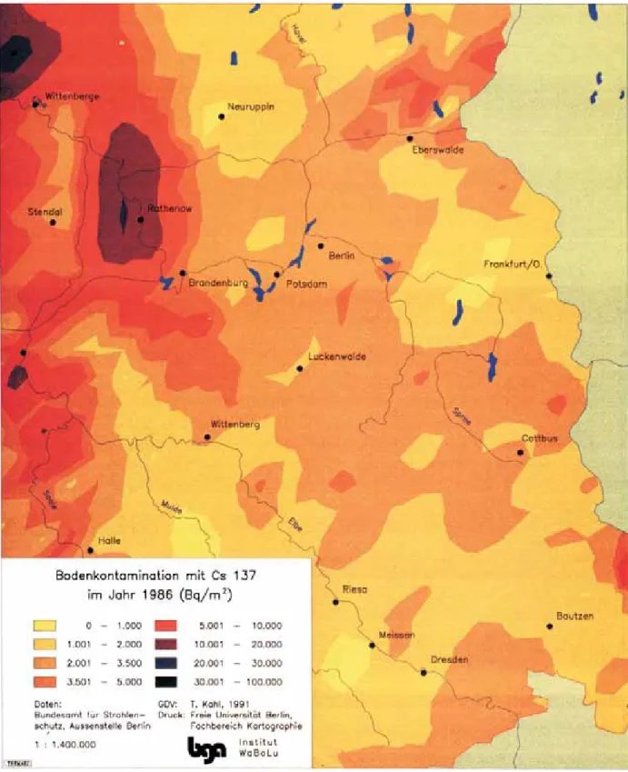 Abb. 13: Bodenkontamination mit Cs-137 im Jahre 1986 (Brandenburg)