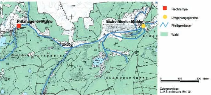 Abb. 2.6: Sohlenlage des Stöbbers zwischen Pritzhagener und  Eichendorfer Mühle