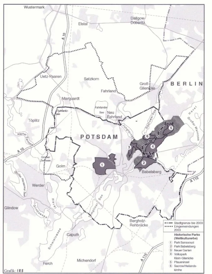 Abb. 15: Die Potsdamer Kulturlandschaft reicht als kulturhistorische Region weit über die Park-  und Stadtgrenzen hinaus (Quelle: IRS) 