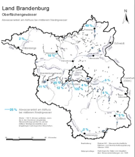 Abb. 2: Abwasseranteil  in  größeren  Brandenburger  Fließgewässerndie  Metaboliten Salicylsäure  und 