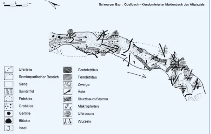 Abb. 4.1.4.5-5: Schwarzer Bach, Quellbach – Kiesdominierter Muldenbach des Altglazials (LUA 2001b, Studien und Tagungsberichte – Band 33, S