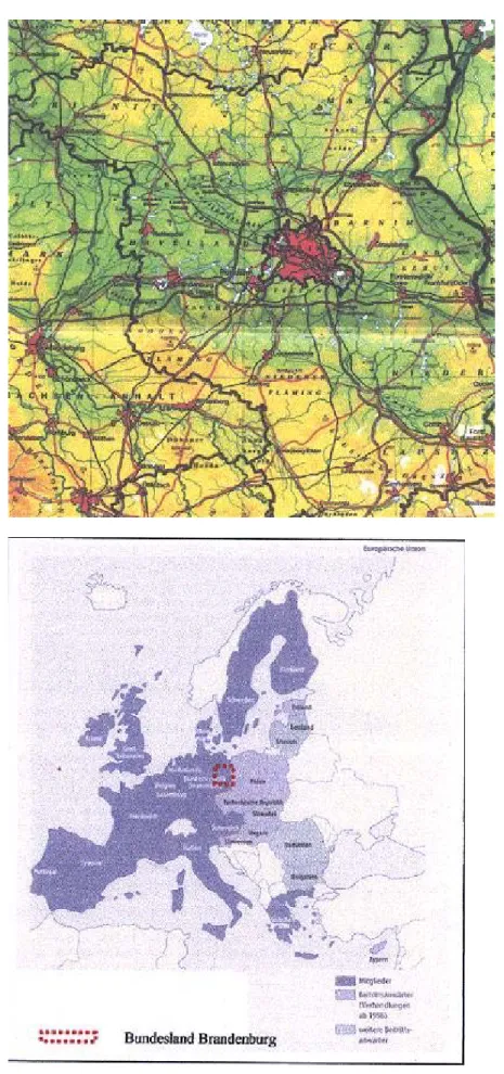 Abbildung 1:  Übersichtskarte Land Brandenburg und Lage in Europa  