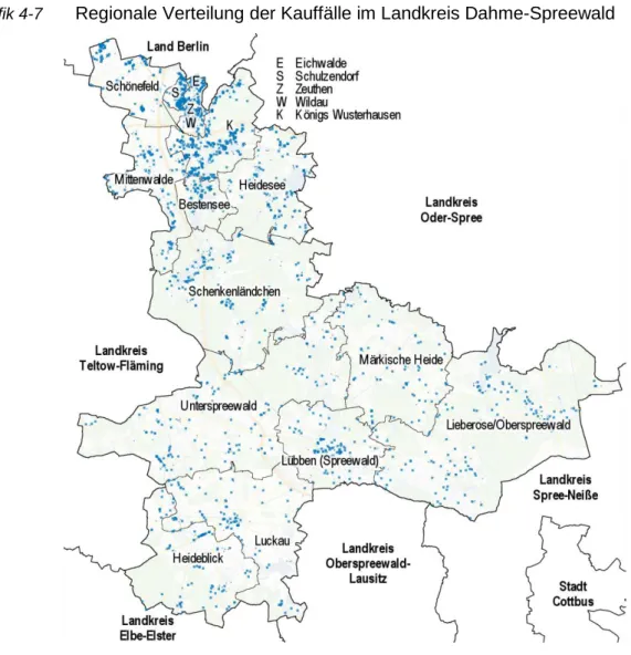 Grafik 4-7  Regionale Verteilung der Kauffälle im Landkreis Dahme-Spreewald 