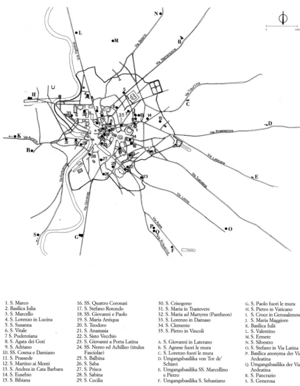 Abb. 4 | Stadtplan Rom mit Kirchen, nach Brandenburg (2005) 323.