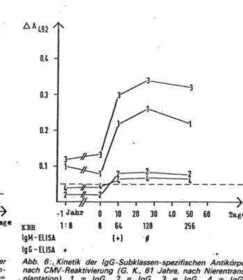 Abb. 6:, Kinetik der IgG-Subklassen-spezifischen Antikörper nach CMV-Reaktivierung (G