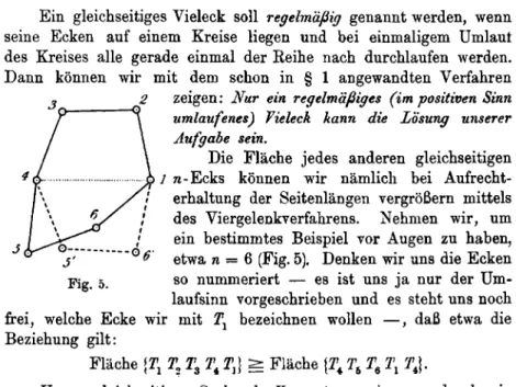 Fig 5 so nummeriert — es ist uns ja nur der Um- Um-laufsinn vorgeschrieben und es steht uns noch  frei, welche Ecke wir mit T x  bezeichnen wollen —, daß etwa die  Beziehung gilt: 