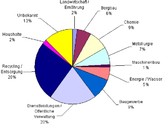 Abb. 3: Prozentualer Anteil der im Land Brandenburg 2007 angefallenen gefährlichen Abfälle, aufgeteilt nach Wirtschaftszweigen (Auszug) 