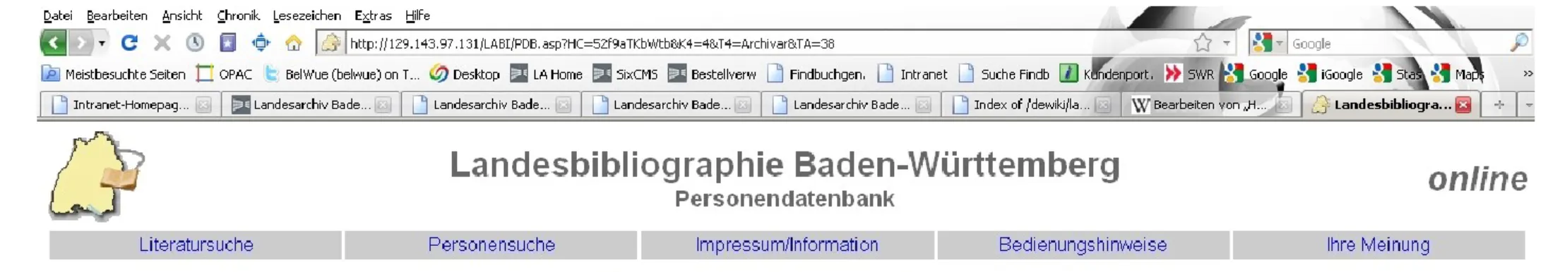 Abbildung 2: Fachverfahren Personendatenbank der Landesbibliographie Baden-Württemberg 